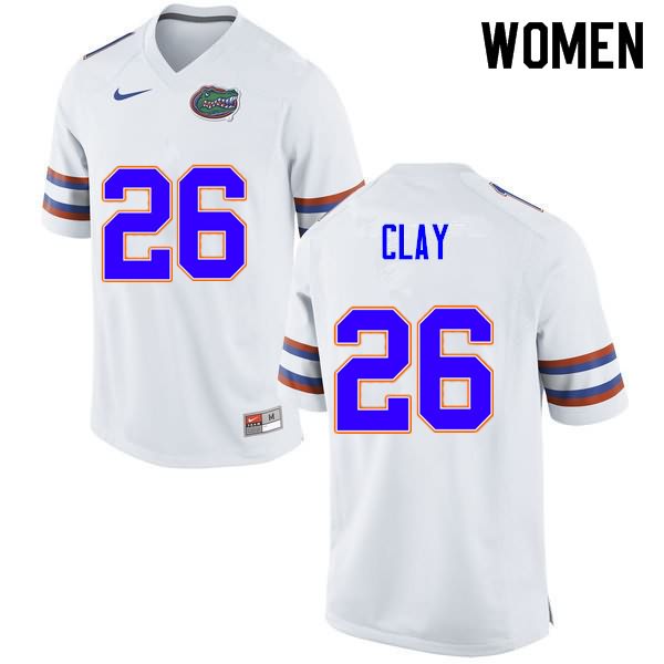 Women's NCAA Florida Gators Robert Clay #26 Stitched Authentic Nike White College Football Jersey KOP6265JE